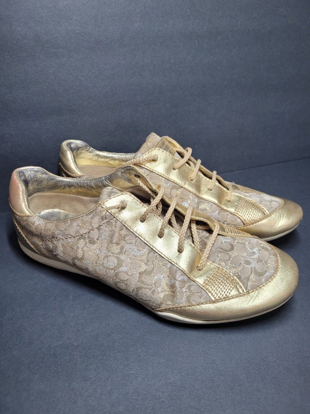 Coach Reese Gold Sneakers Women's Size 8M Signature Jacquard Trendy
